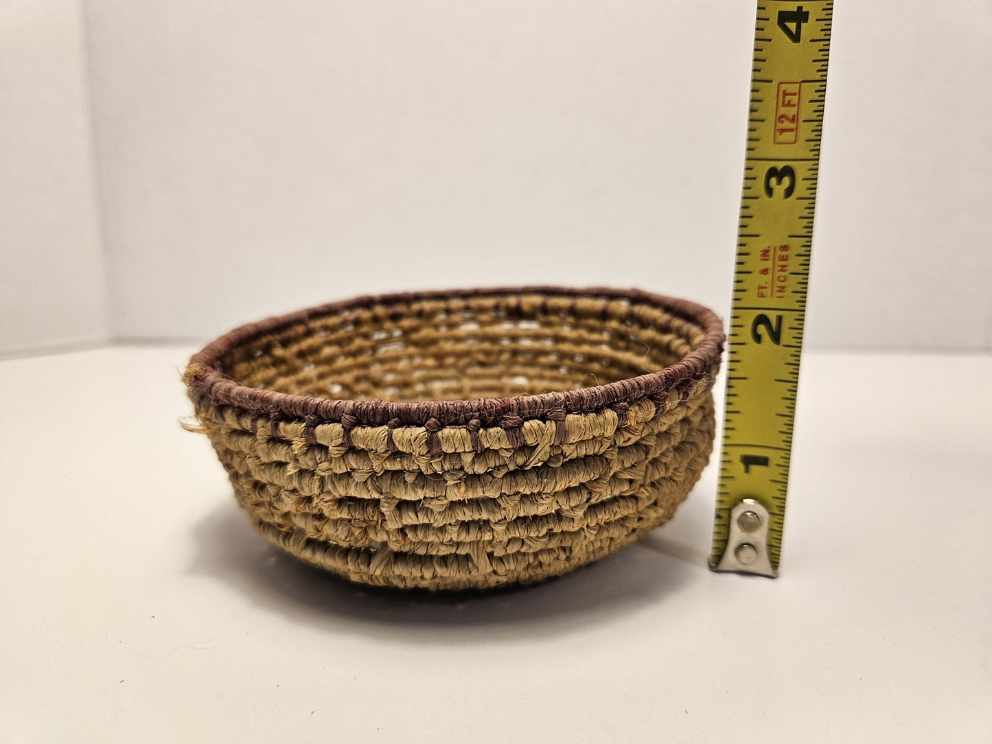 Handwoven Small Round Natural Fiber Storage Basket Bohemian 5" x 2"