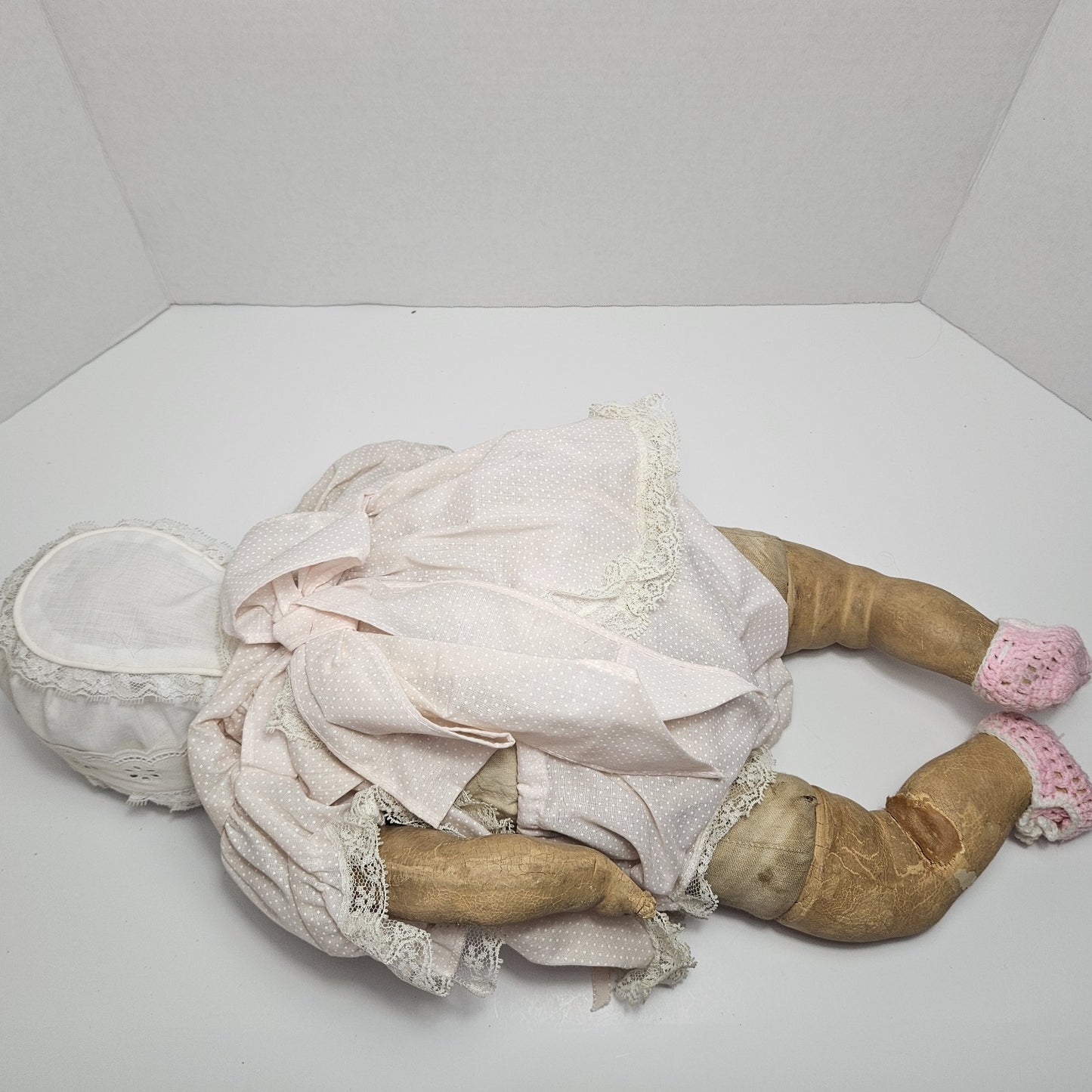 Antique Composition Baby Doll 24” Vintage w Bonnet Dress – Repair or Display