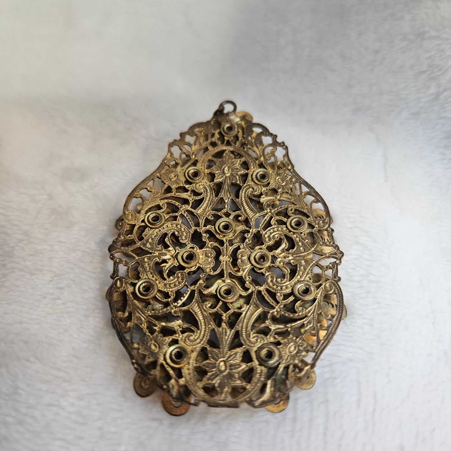 Filigree Flower Pendant Red Rhinestone Statement