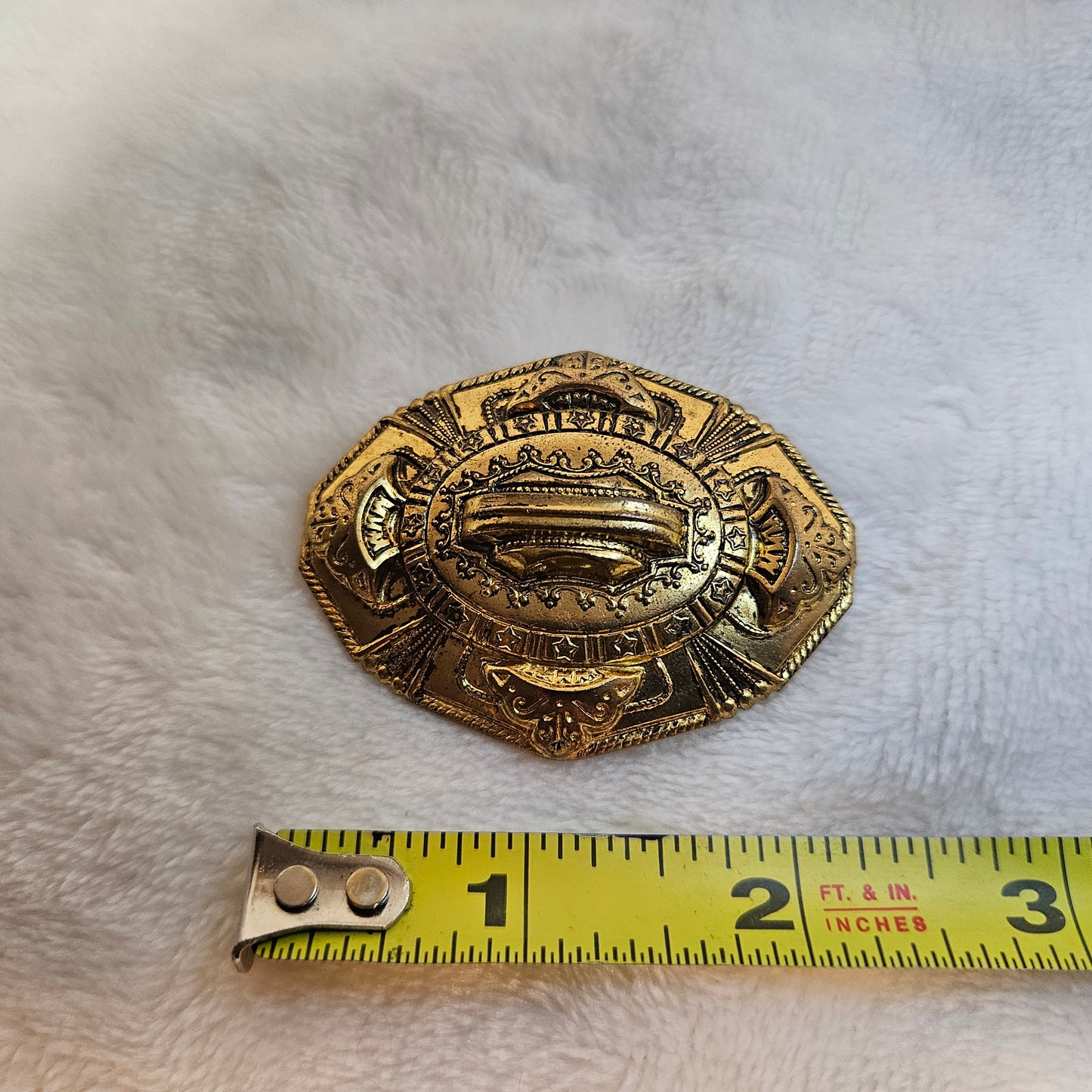 Gold Tone Brooch Art Deco Revival Ornate Pin