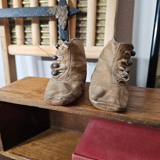 Antique Button Up Baby Shoes Leather Infant Boots