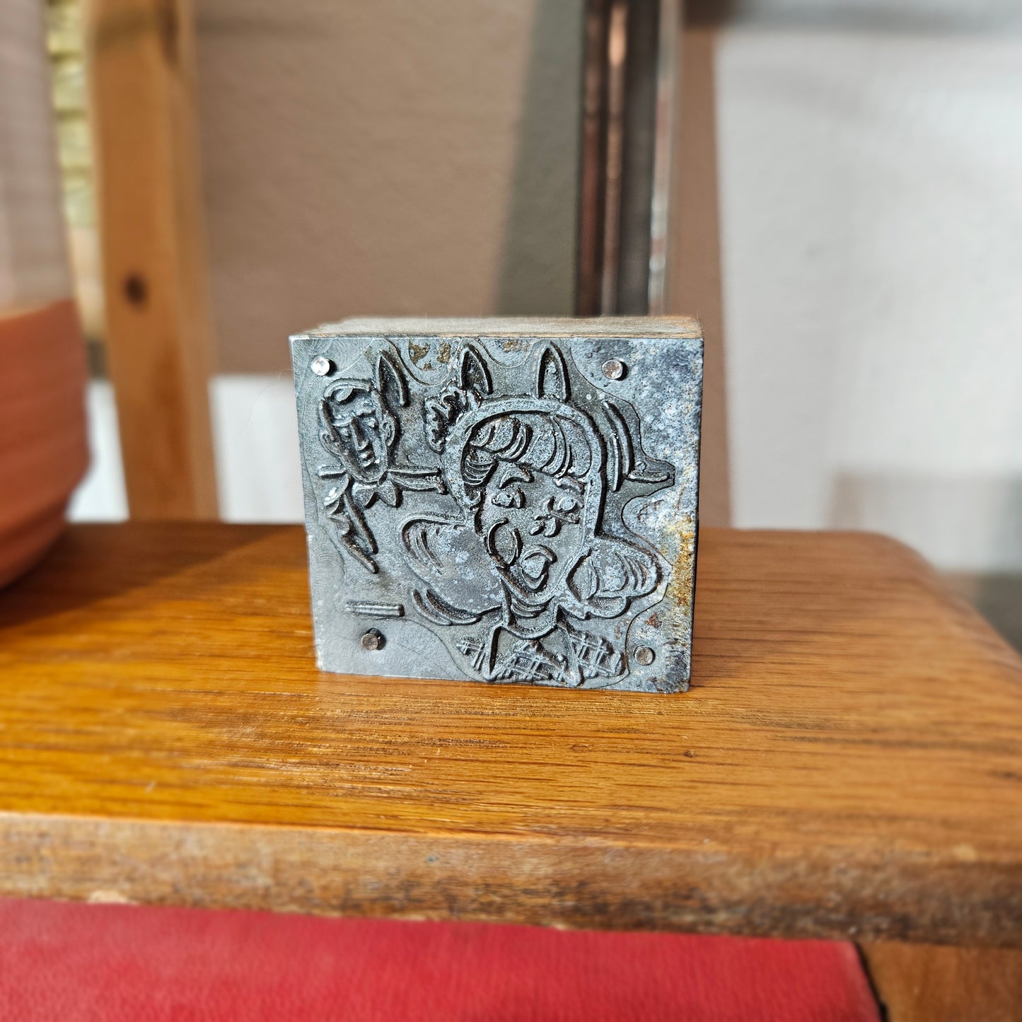 Vintage Printing Plate Cartoon Illustration Metal Block Stamp