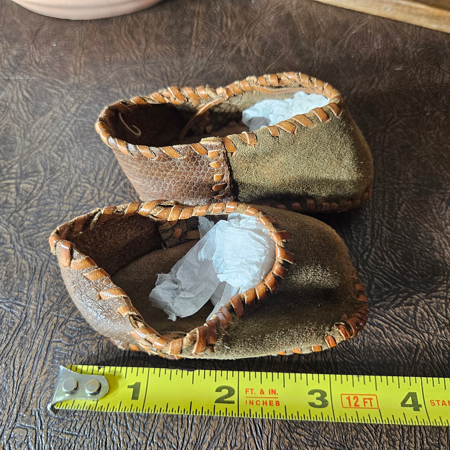 Vintage Baby Moccasins Leather Infant Shoes Hand Stitched