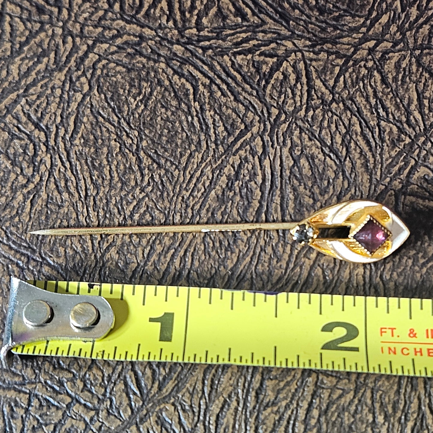 Vintage Art Deco Style Stick Pin Purple Stone Enamel Gold Tone