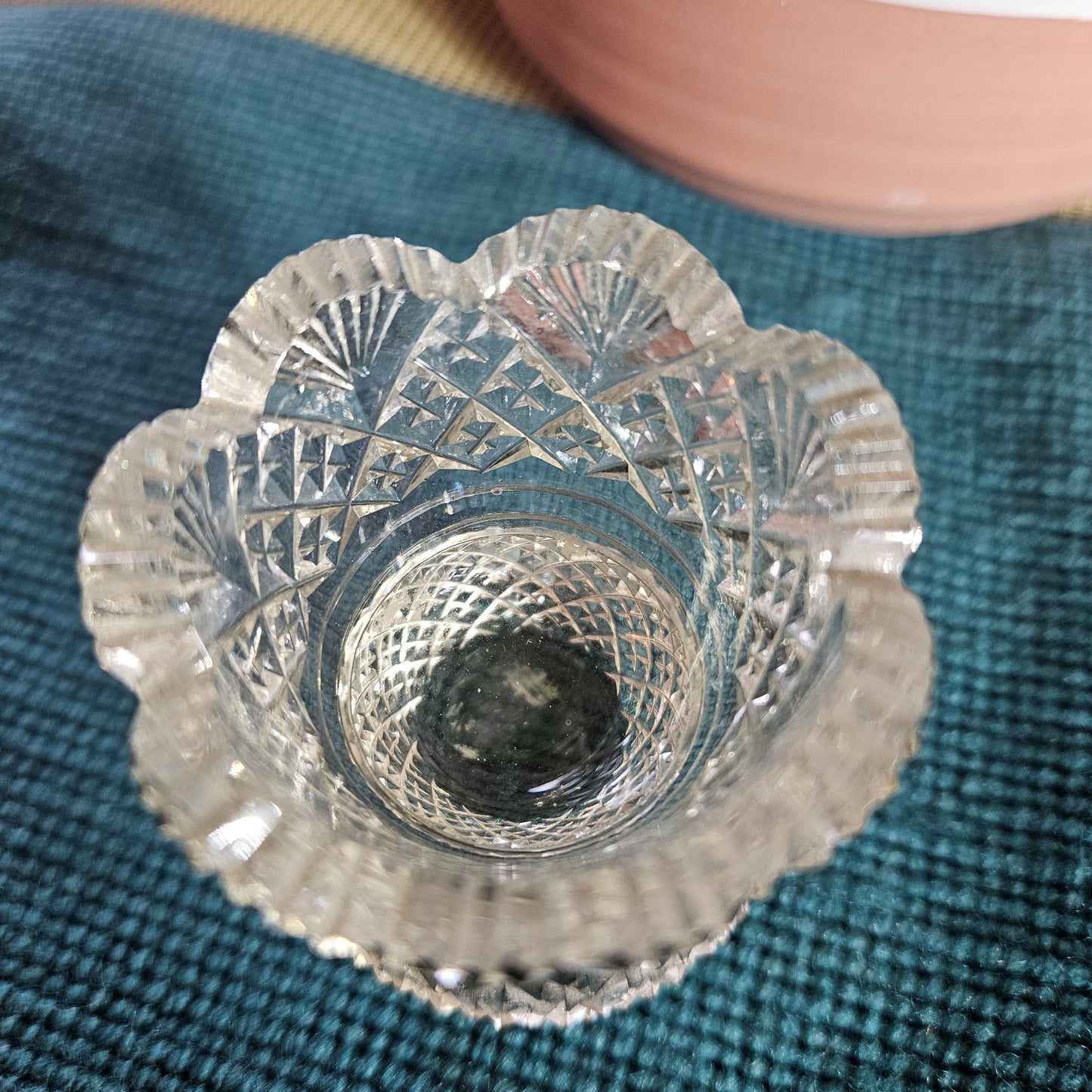 Vintage Cut Glass Pedestal Open Salt Dish