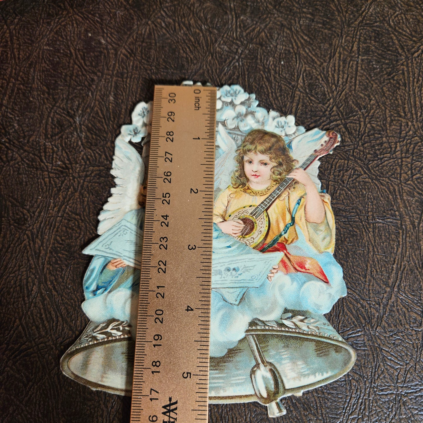 Victorian Angel Bell Die Cut Scrap Card Antique Ephemera