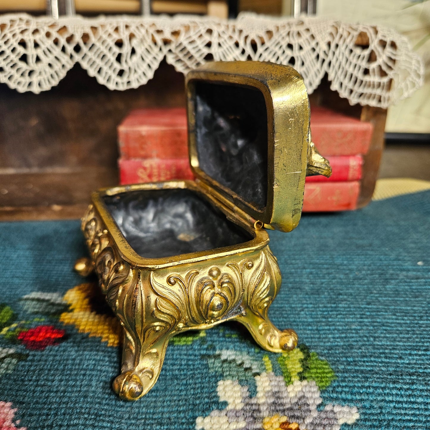 Vintage Ornate Brass Trinket Box