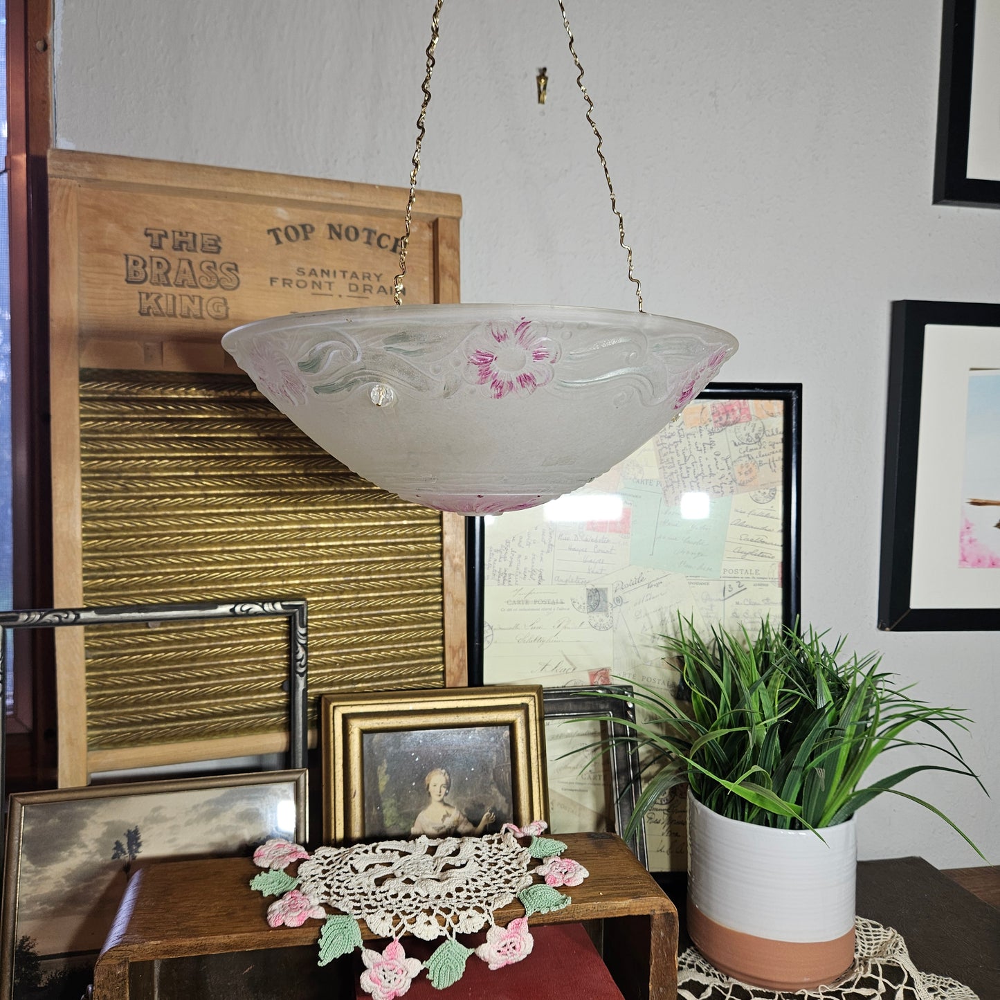 Frosted Floral Hanging Glass Candle Lamp
