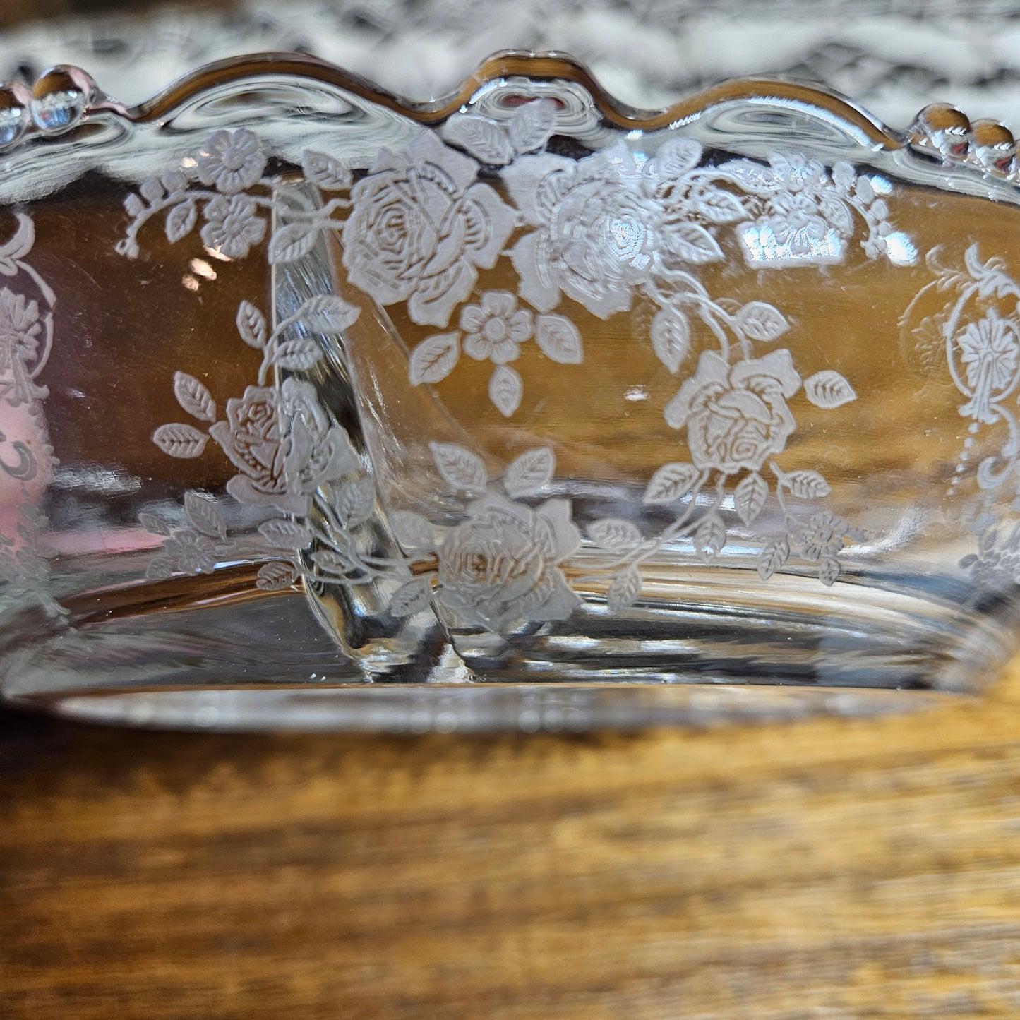 Tiffin Glass "Cherokee Rose" Three-Part Divided Relish Dish