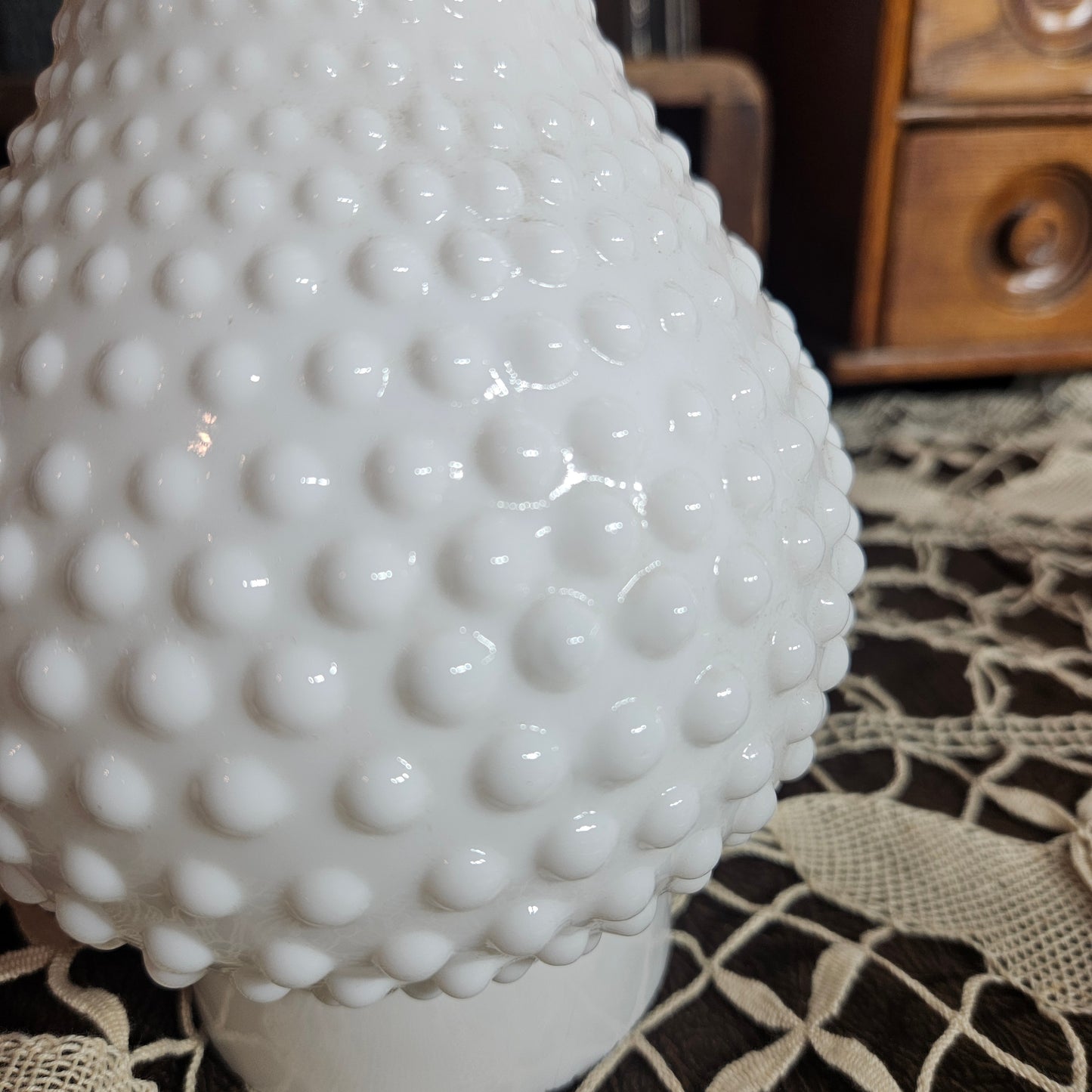 White Hobnail Milk Glass Hurricane Shade