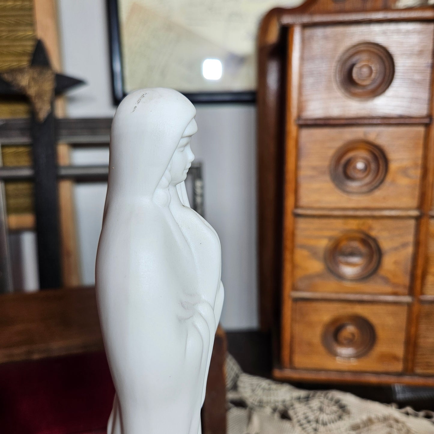 Vintage Praying Madonna Bisque Porcelain Figurine