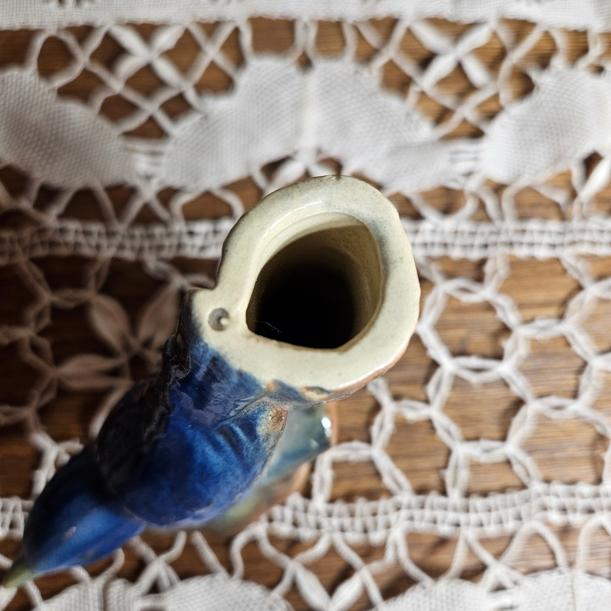 Bluebird Tree Stump Ceramic Bud Vase