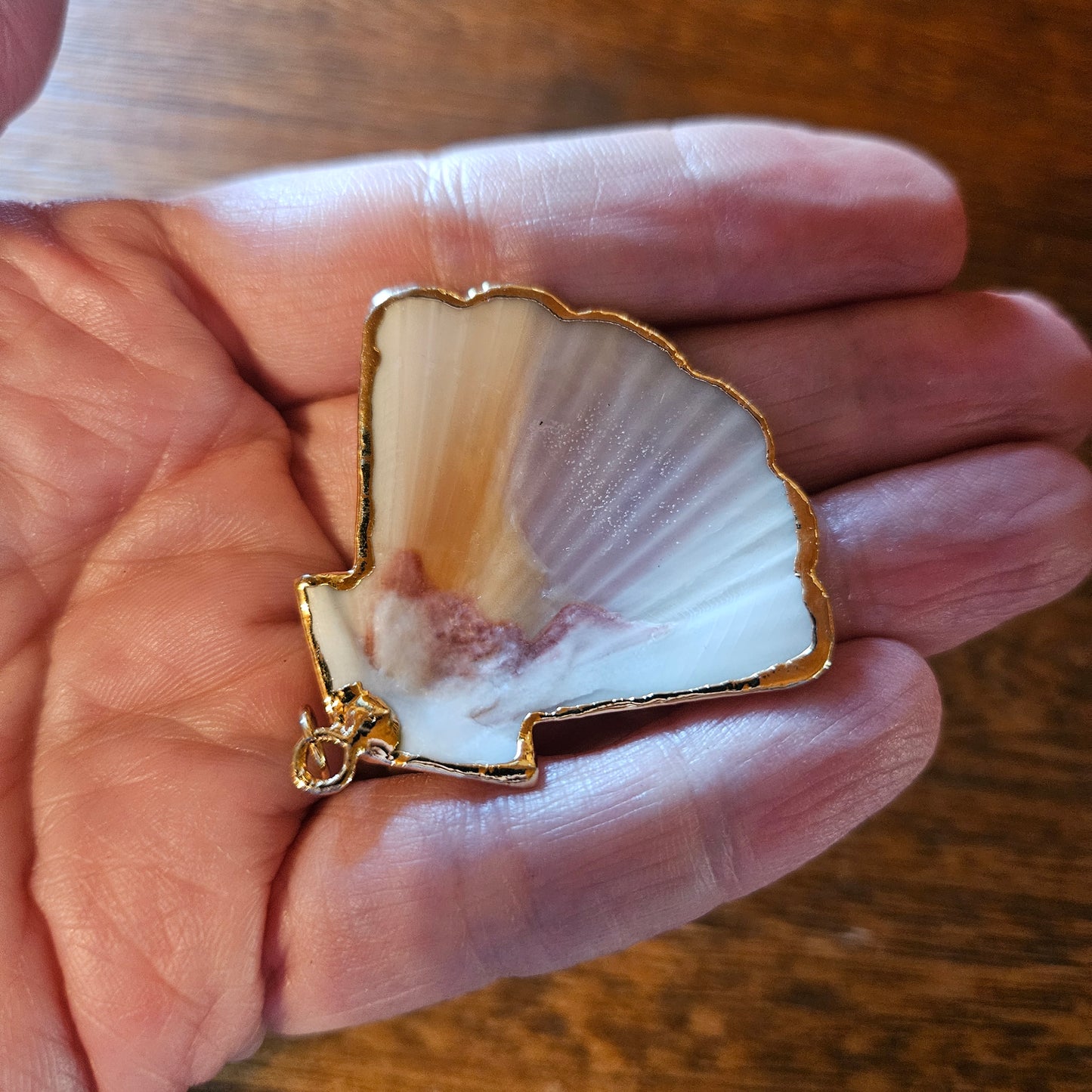 Pink Shell Pendant with Gold-tone border