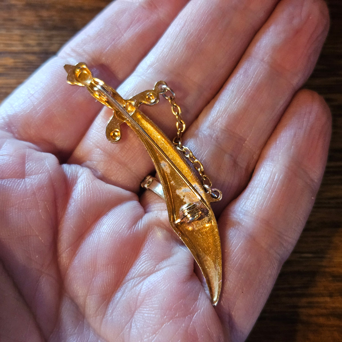 Scimitar Sword Brooch with Rhinestone Accent