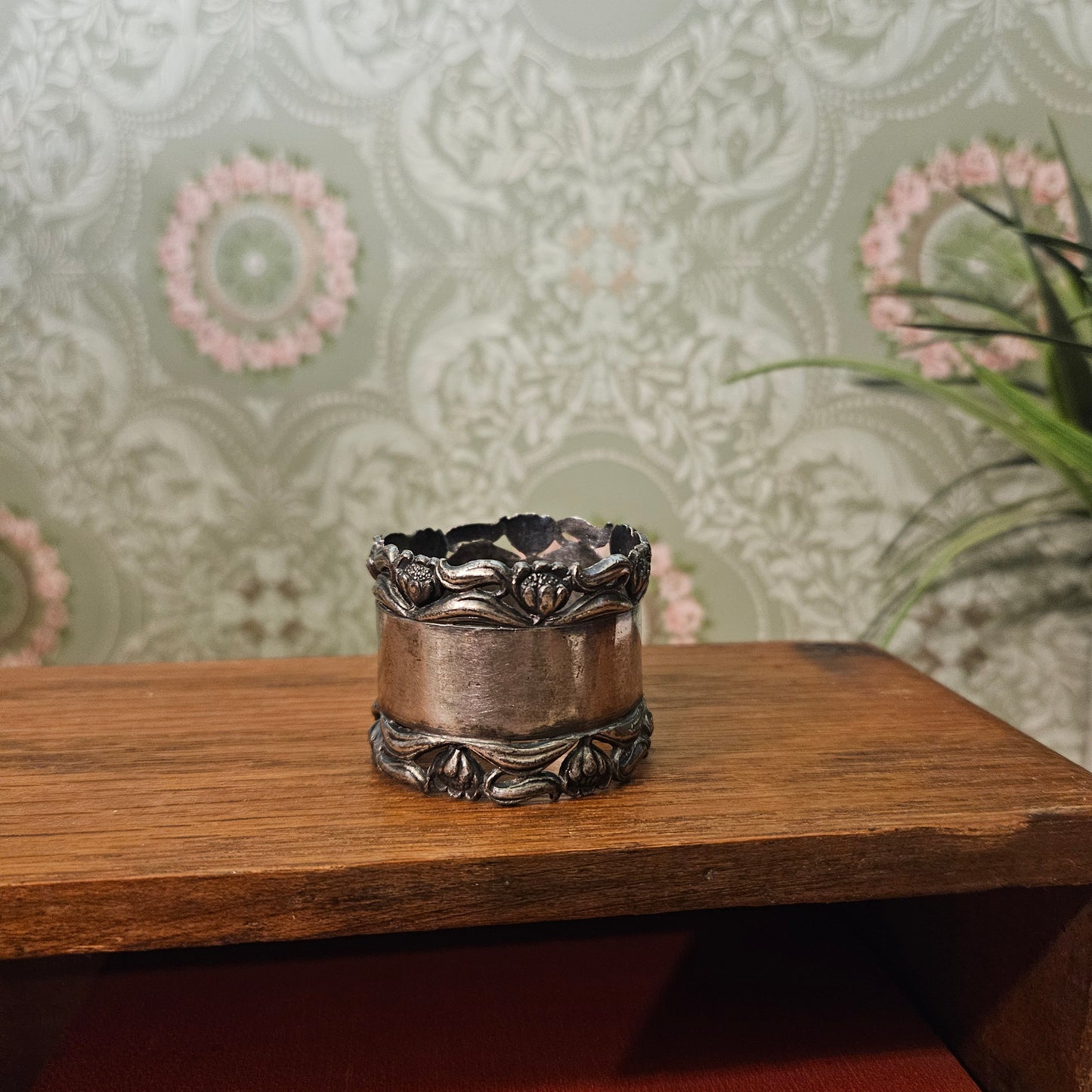Ornate Scroll Border Silver-Tone Napkin Ring