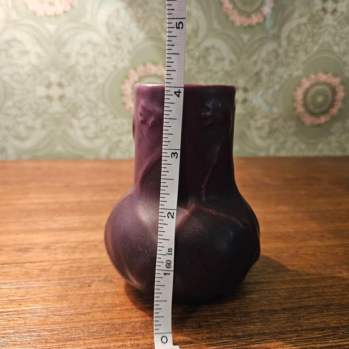 Vintage Plum Matte Ceramic Branch and Berry Vase
