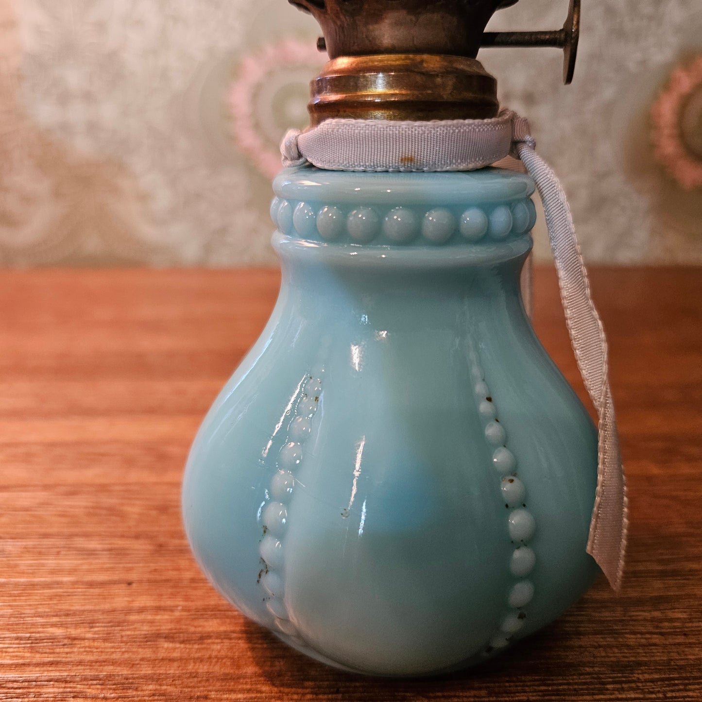 Vintage Blue Milk Glass Miniature Oil Lamp