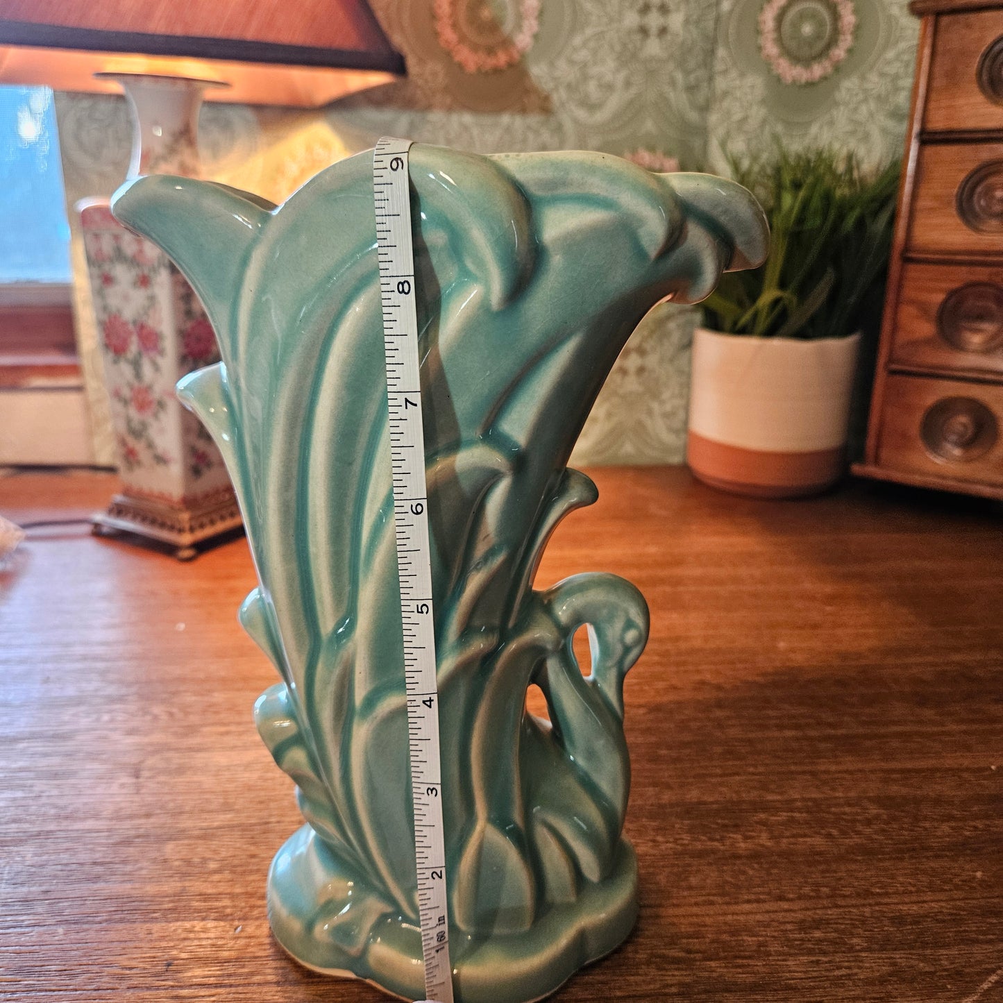 McCoy Turquoise Swan Fan Vase