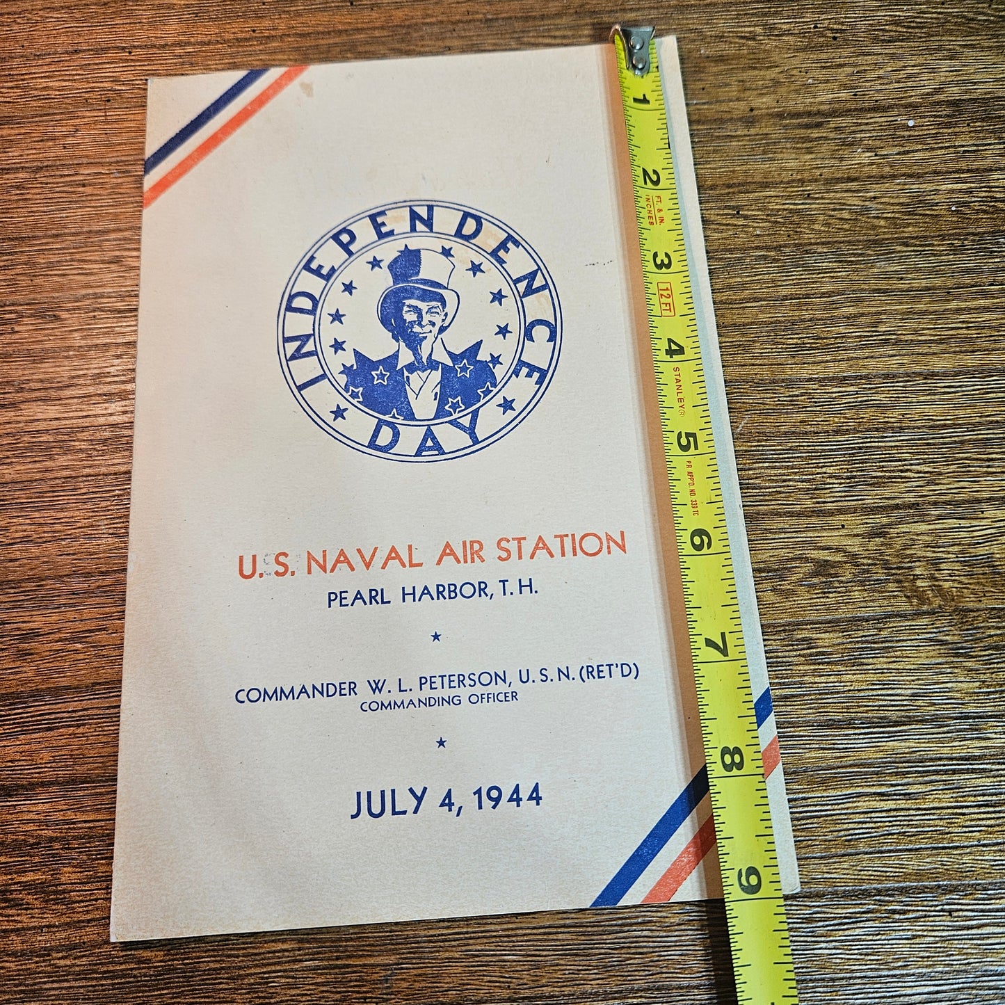 1944 Pearl Harbor Naval Air Station Independence Day Menu