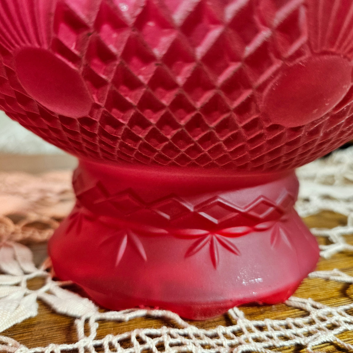 Pair Vintage Cranberry Red Frosted Glass Lamp Shades