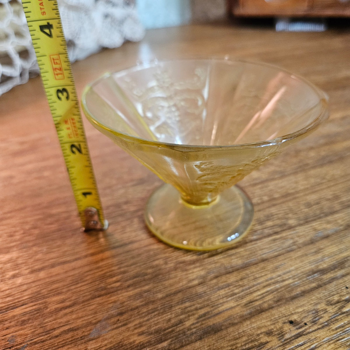 Vintage Amber Yellow Footed Glass Sherbet Dessert Dish