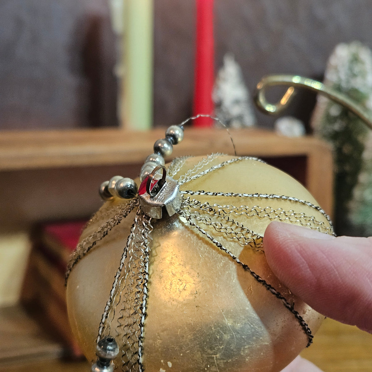 Vintage Gold Onion Glass Ornament with Wire Trim