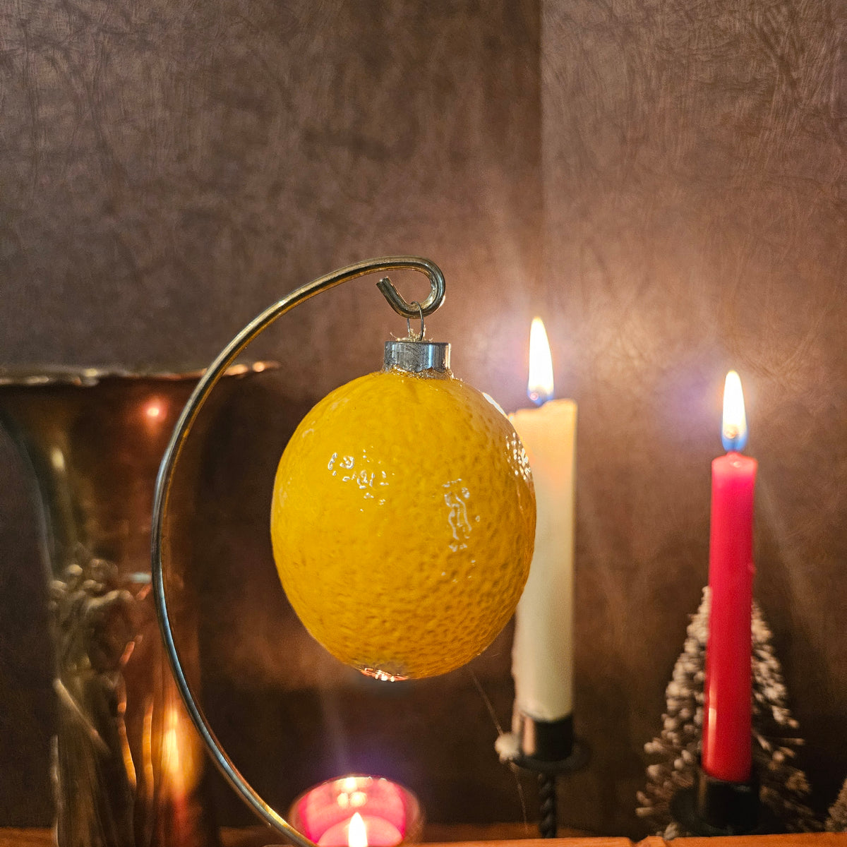 Vintage Yellow Glass Lemon Fruit Christmas Ornament