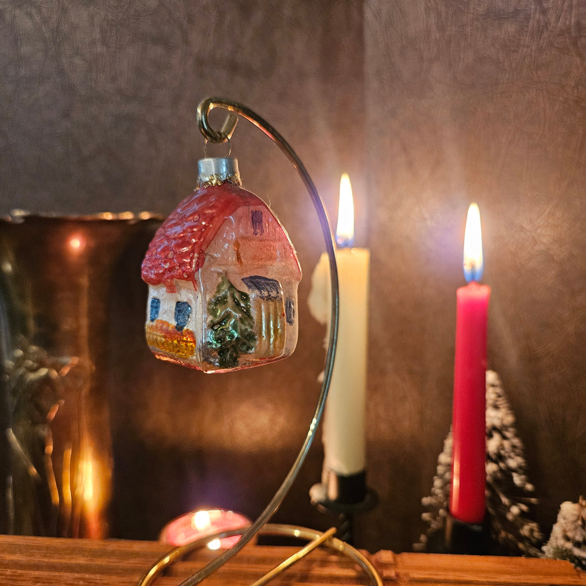 Vintage Glass Christmas Cottage Ornament