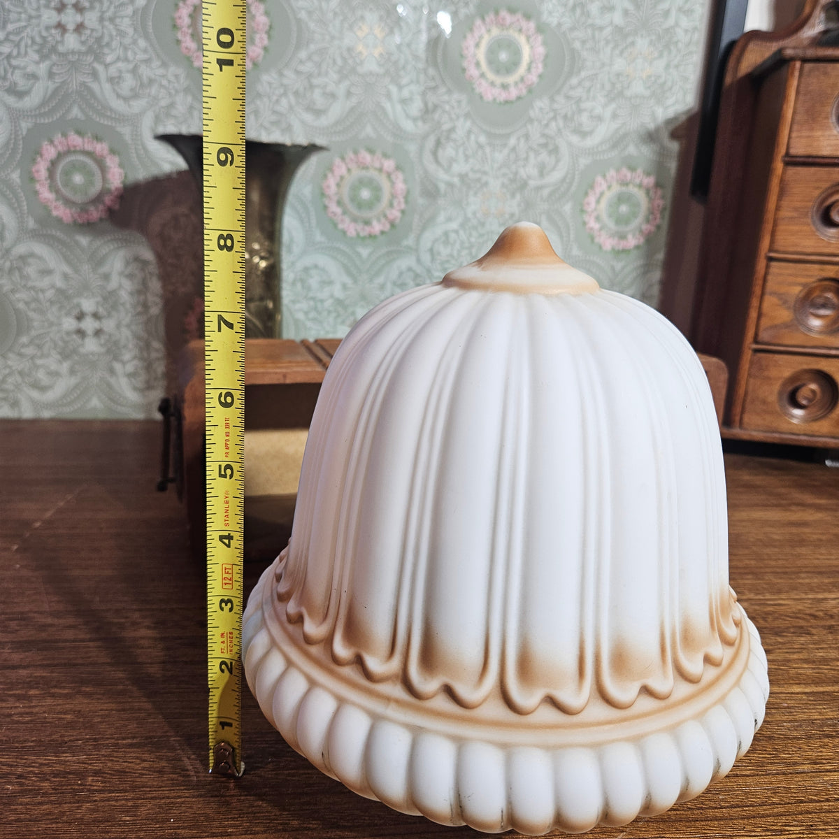 Vintage Frosted Glass Bell Lamp Shade – Ribbed Art Deco Style