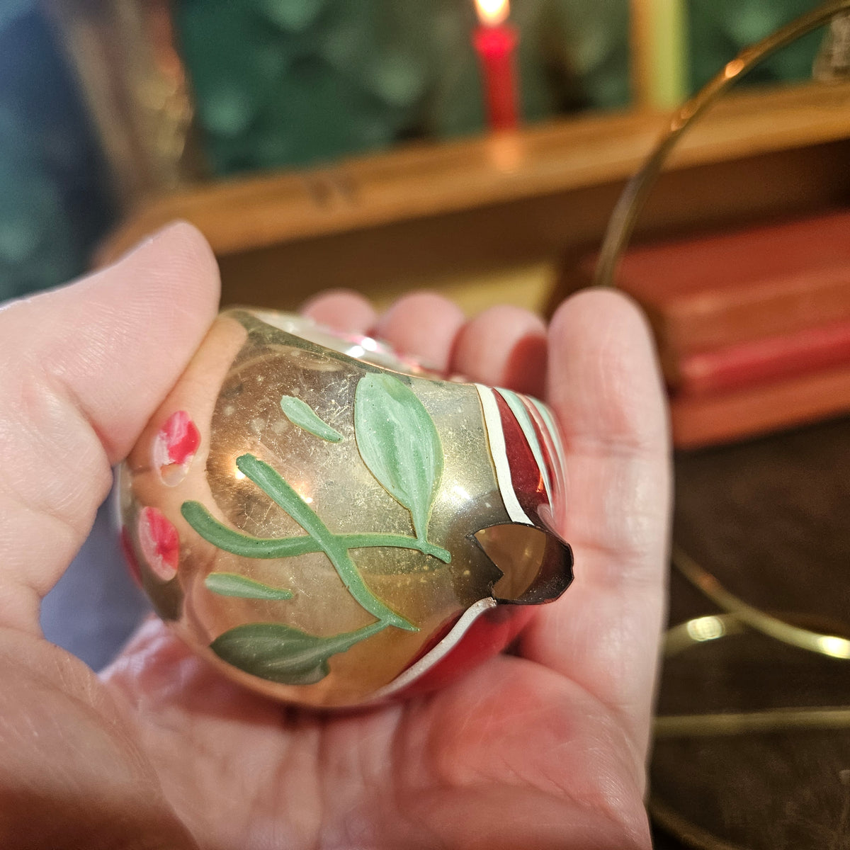 Silvered Glass Reflector Ornament with Broken Bottom