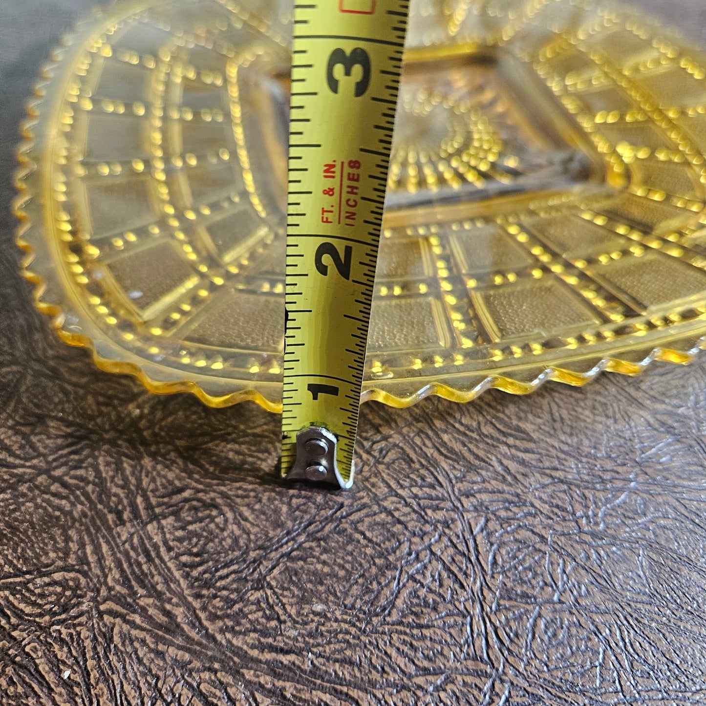Vintage amber pressed glass bowl starburst pattern height detail