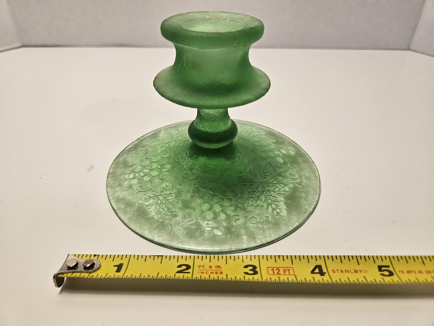 Fostoria Console Bowl and candle stick holders "Grape Green", Etch No. 287.