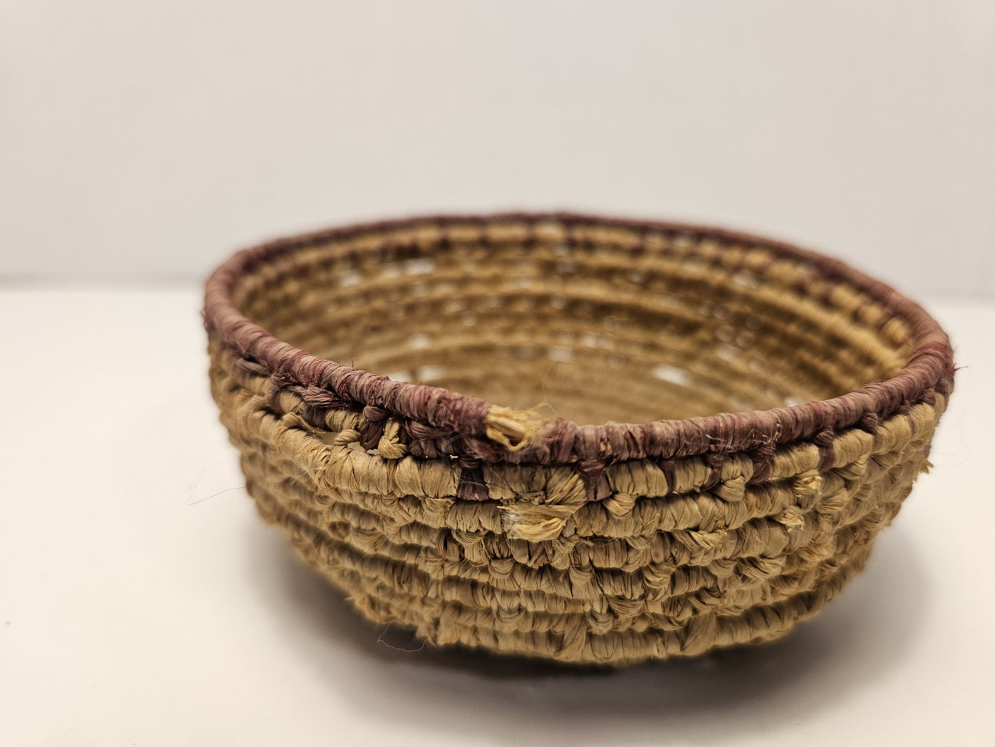 Handwoven Small Round Natural Fiber Storage Basket Bohemian 5" x 2"