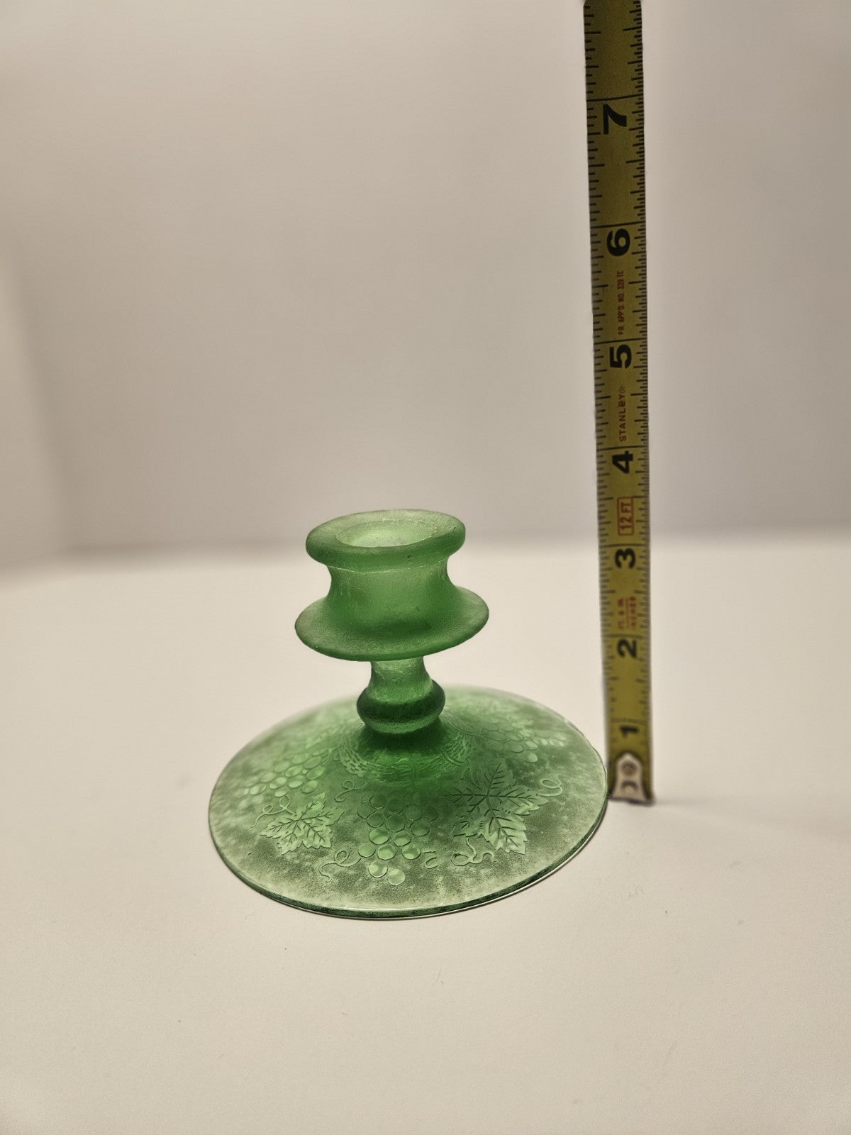 Fostoria Console Bowl and candle stick holders "Grape Green", Etch No. 287.