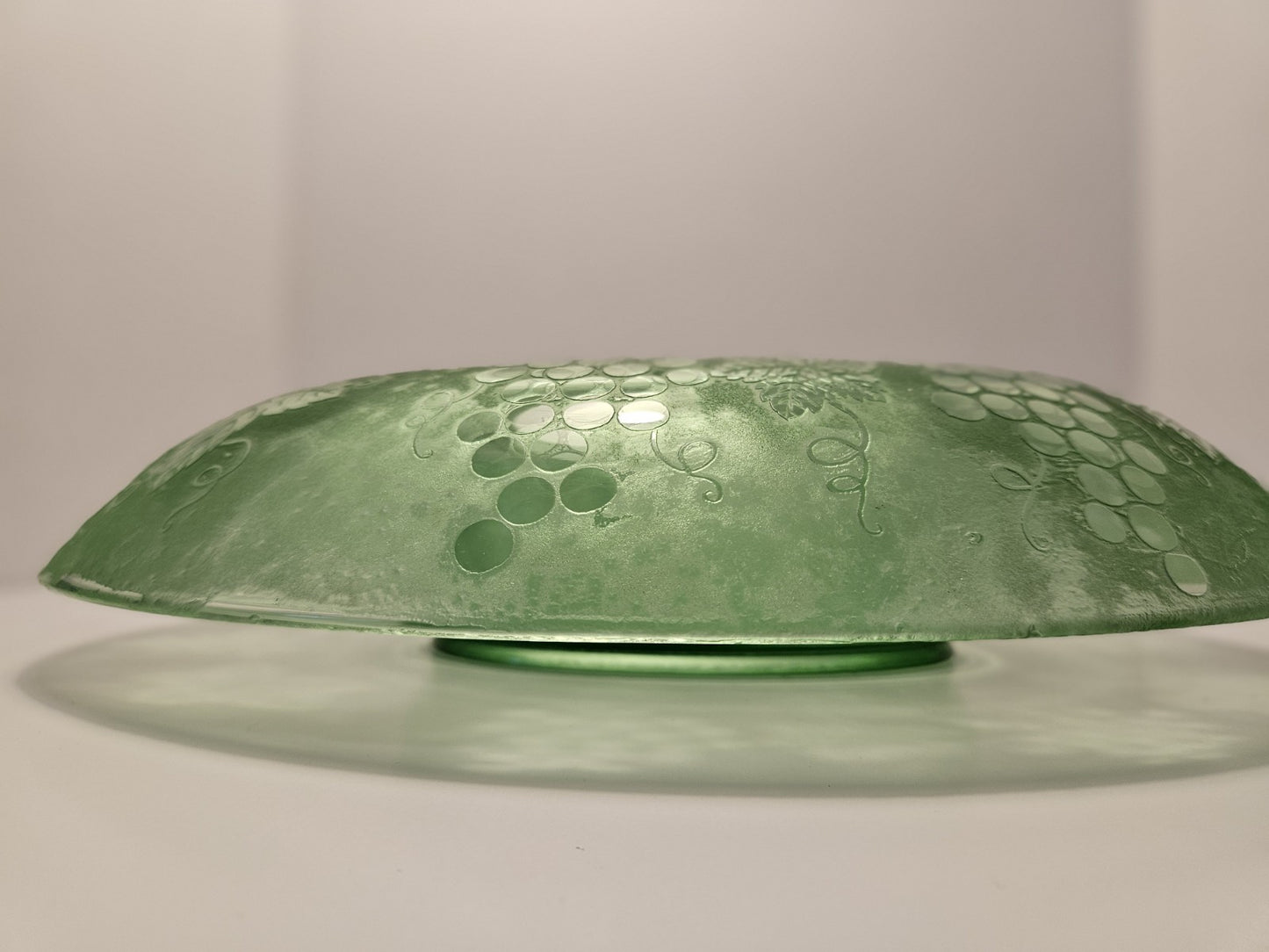 Fostoria Console Bowl and candle stick holders "Grape Green", Etch No. 287.