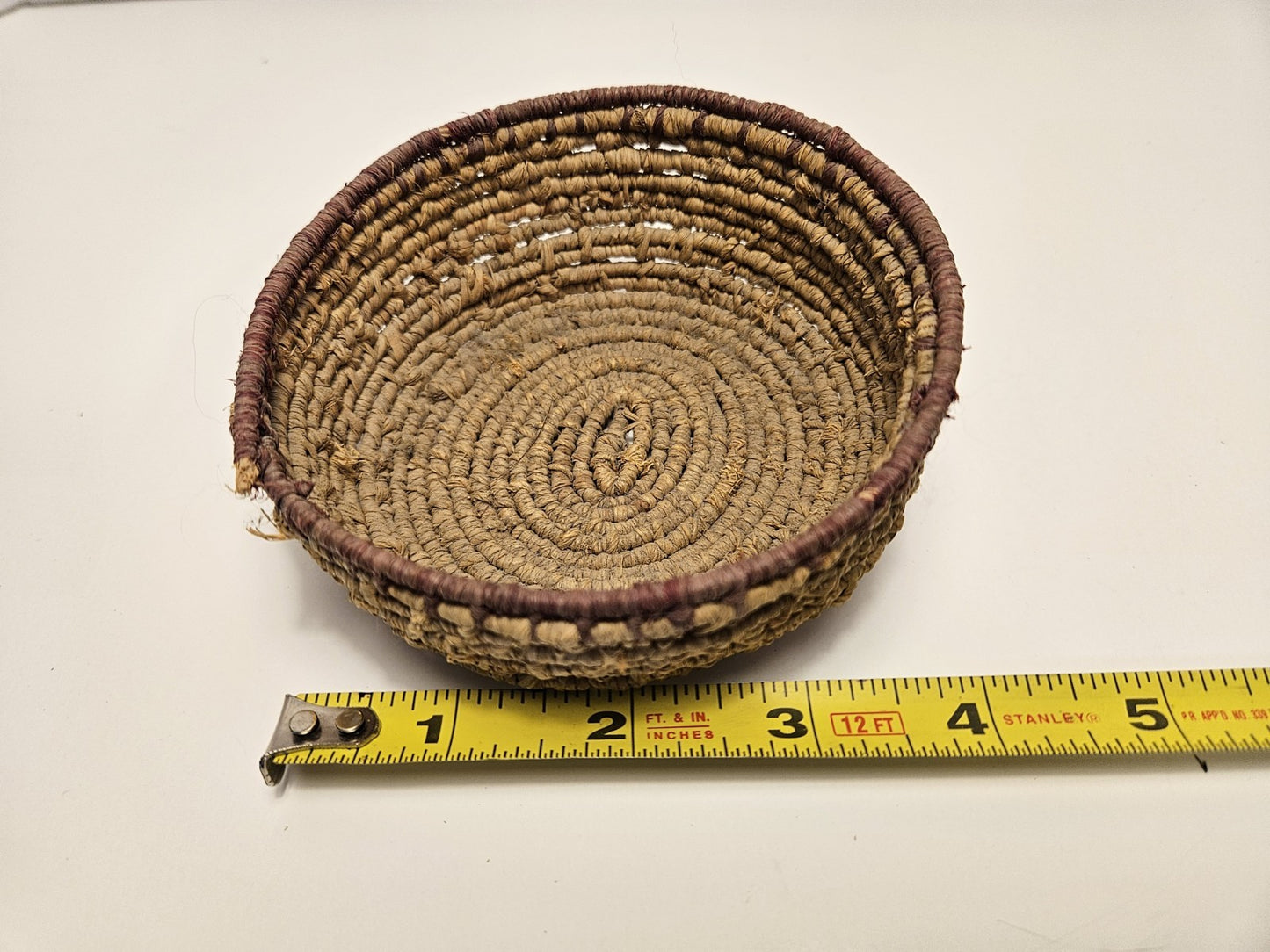 Handwoven Small Round Natural Fiber Storage Basket Bohemian 5" x 2"