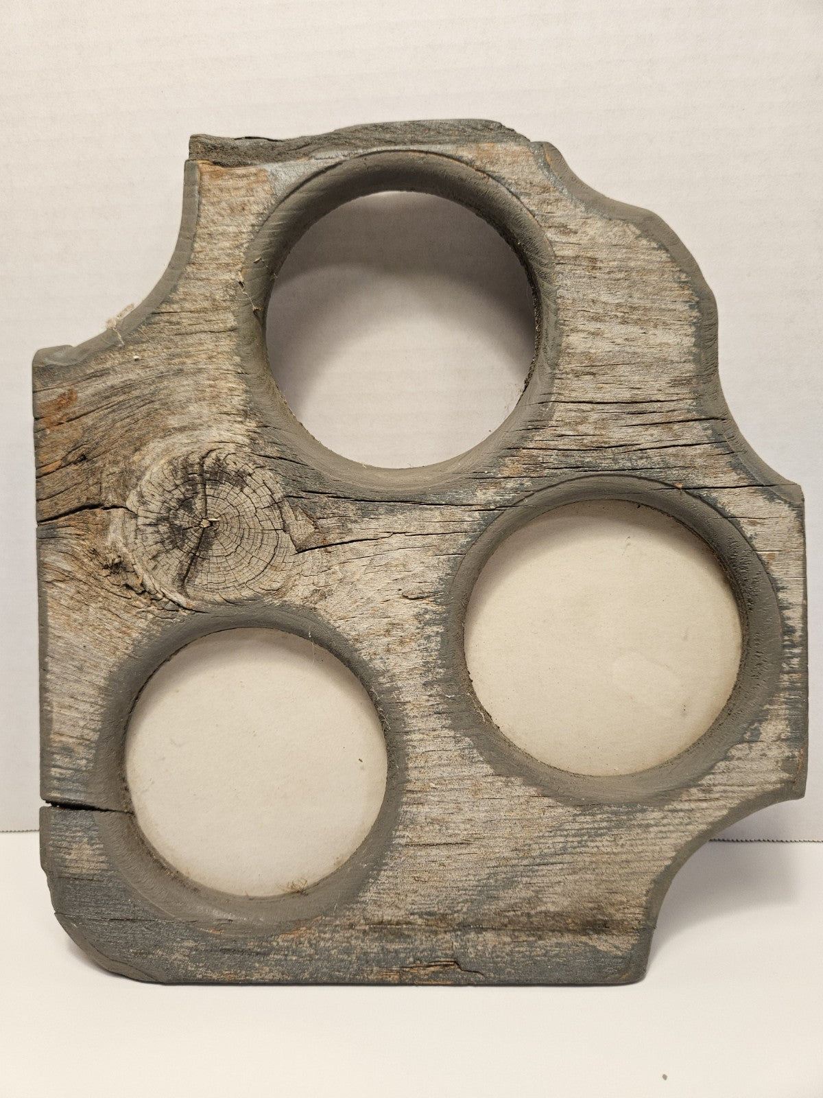 Rustic Handmade Wood Candle Holder or frame, 3 Slots, Gray Brown
