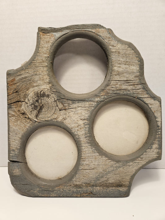 Rustic Handmade Wood Candle Holder or frame, 3 Slots, Gray Brown