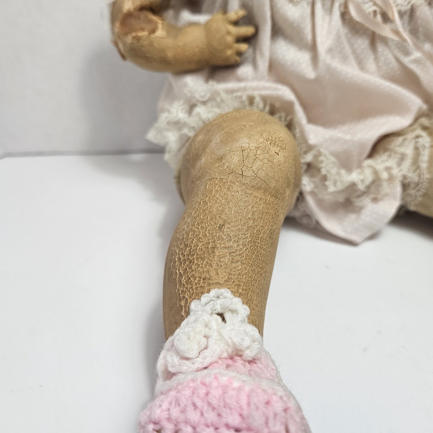 Antique Composition Baby Doll 24” Vintage w Bonnet Dress – Repair or Display