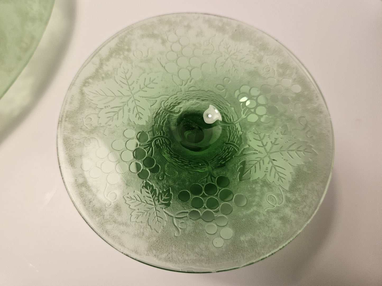 Fostoria Console Bowl and candle stick holders "Grape Green", Etch No. 287.