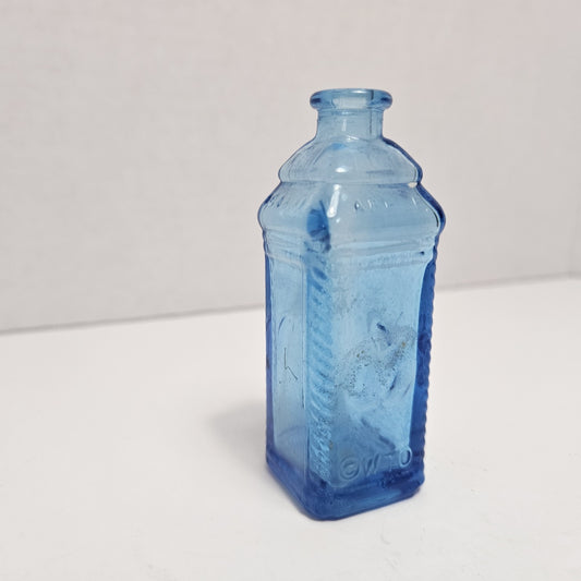 Vintage Blue Glass Mini Bottle 3” Decorative Apothecary Style Collectible
