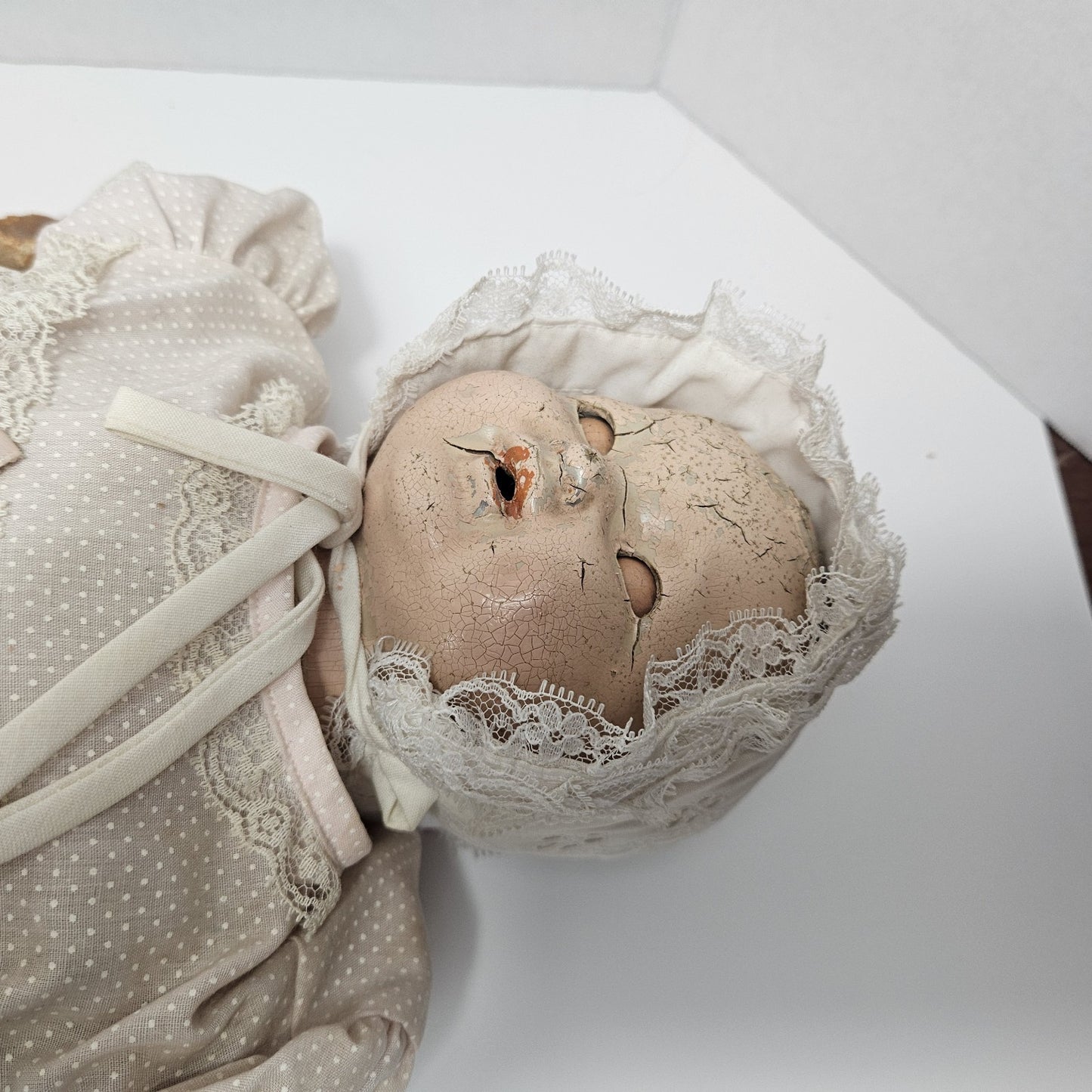 Antique Composition Baby Doll 24” Vintage w Bonnet Dress – Repair or Display