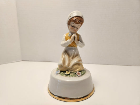 Praying Girl Porcelain Music Box Wind-Up 5 Inch Decorative Collectible