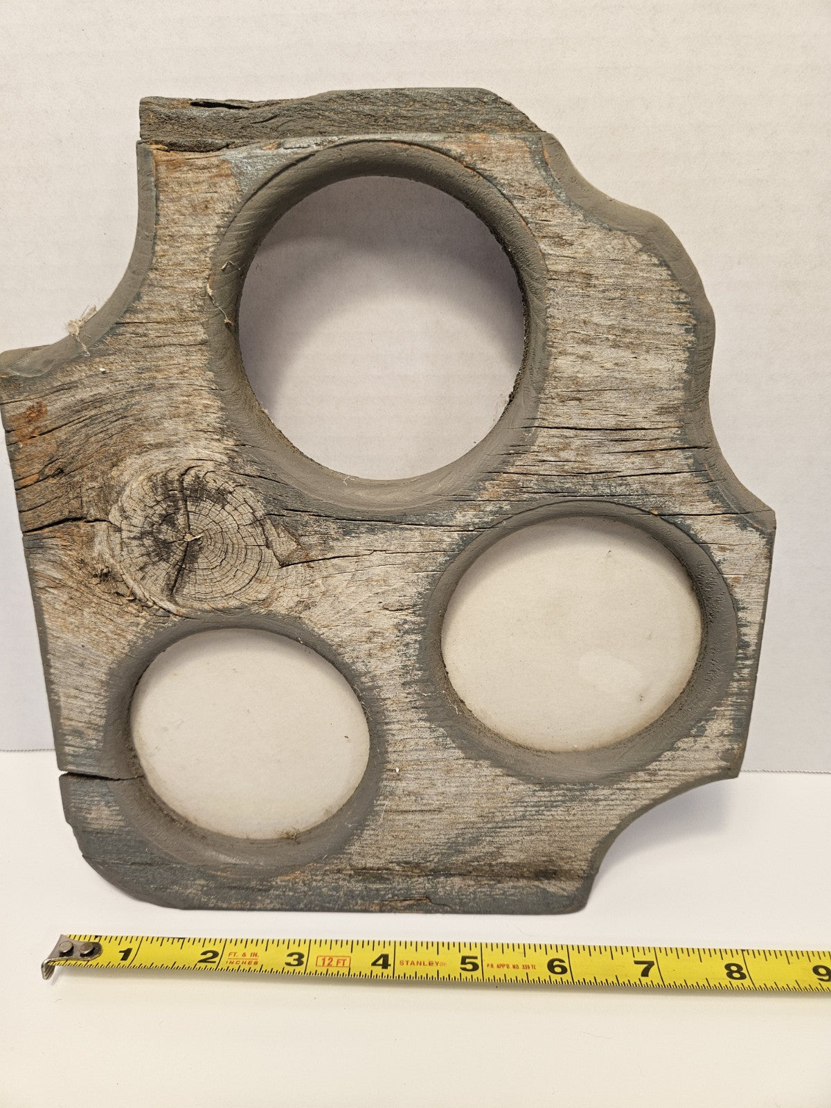 Rustic Handmade Wood Candle Holder or frame, 3 Slots, Gray Brown