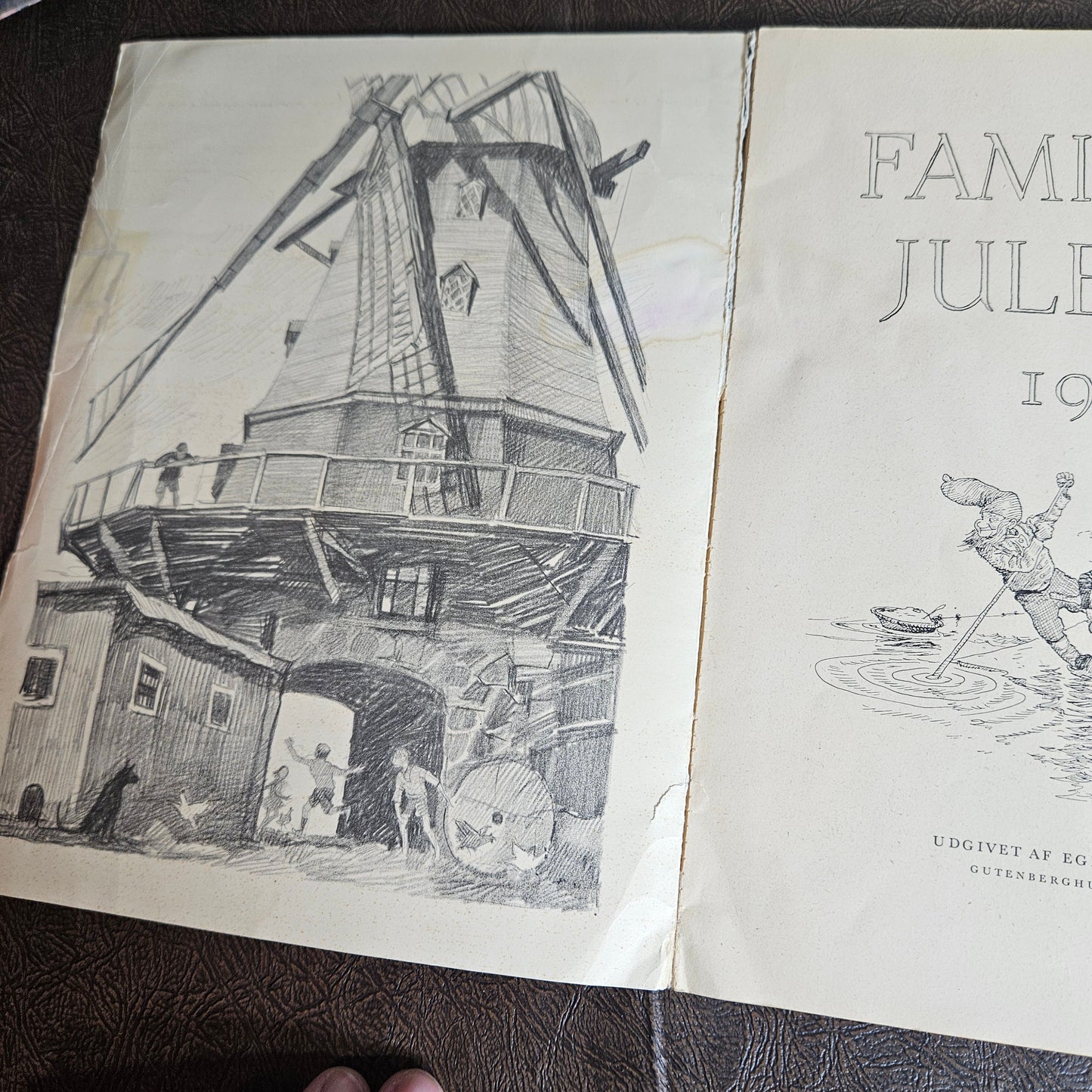 Vintage Danish Christmas book from 1958 with illustrated holiday cover