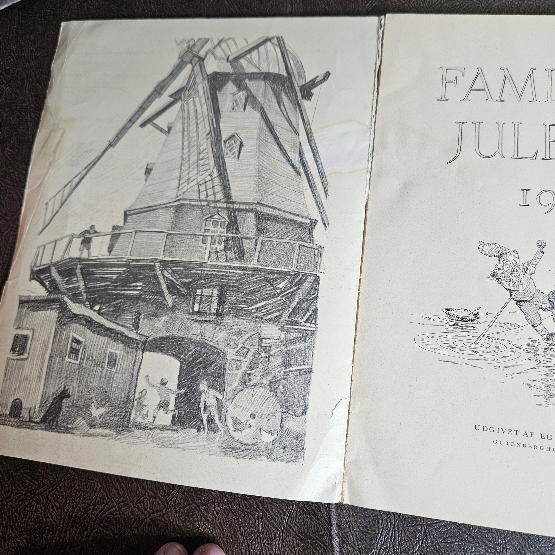 Vintage Danish Christmas book from 1958 with illustrated holiday cover