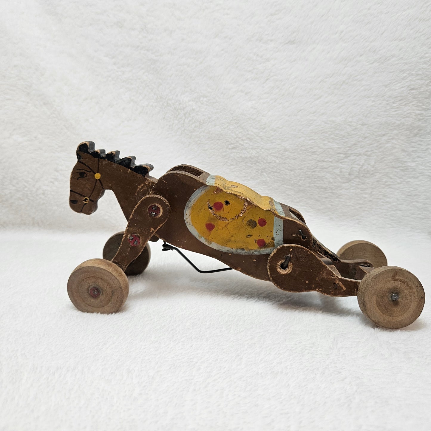 Vintage Wind-Up Walking Horse Toy Made in Japan Mechanical Pull Toy 1950s Wooden Toy
