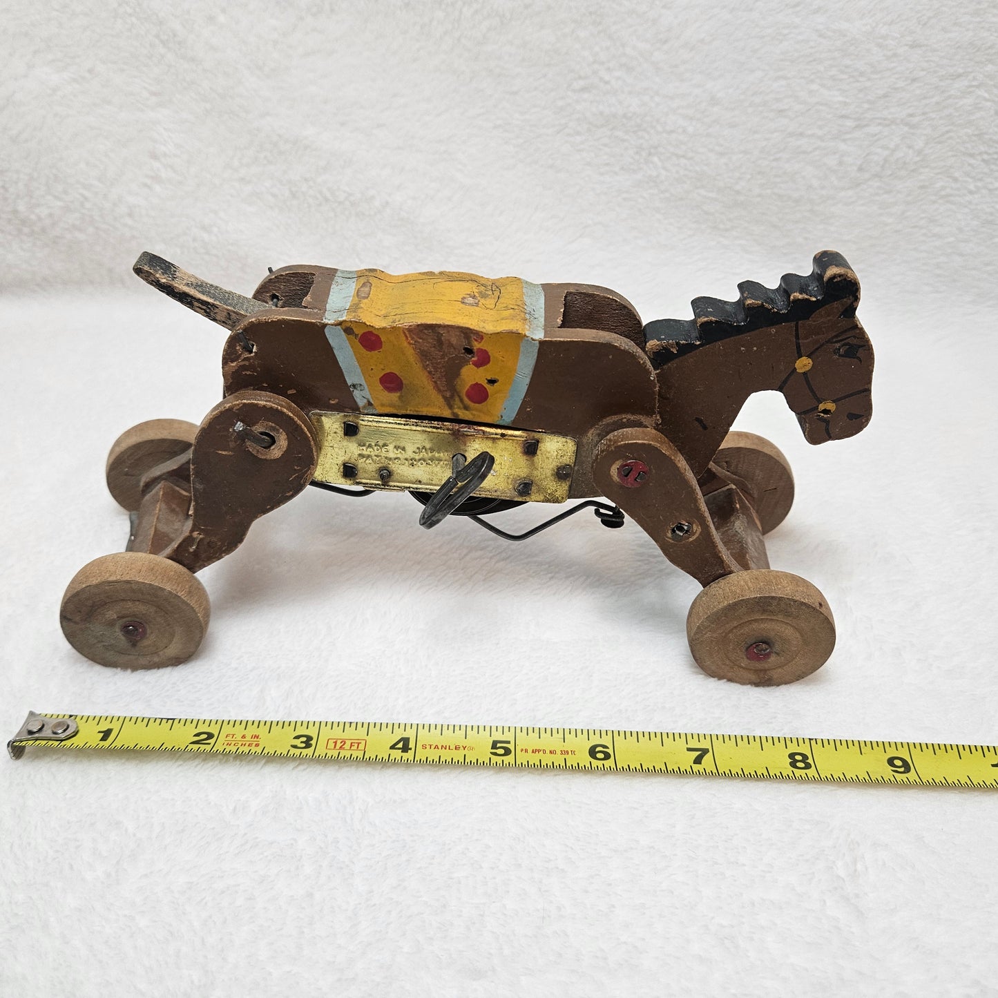 Vintage Wind-Up Walking Horse Toy Made in Japan Mechanical Pull Toy 1950s Wooden Toy