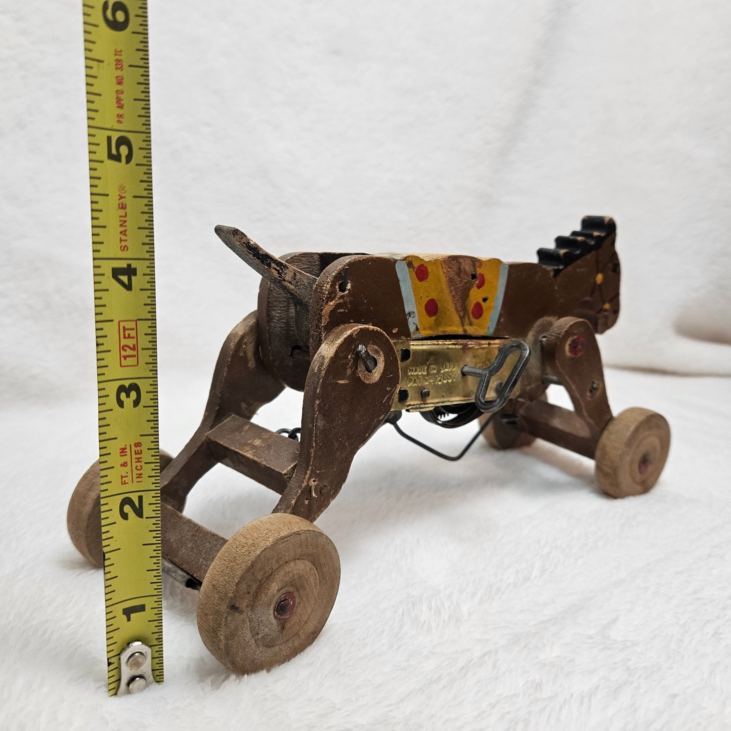 Vintage Wind-Up Walking Horse Toy Made in Japan Mechanical Pull Toy 1950s Wooden Toy