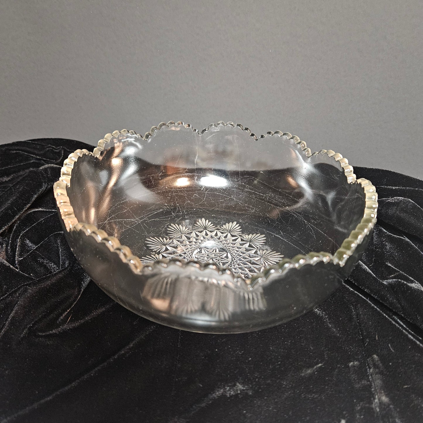 Vintage Pressed Glass Bowl Scalloped Edge